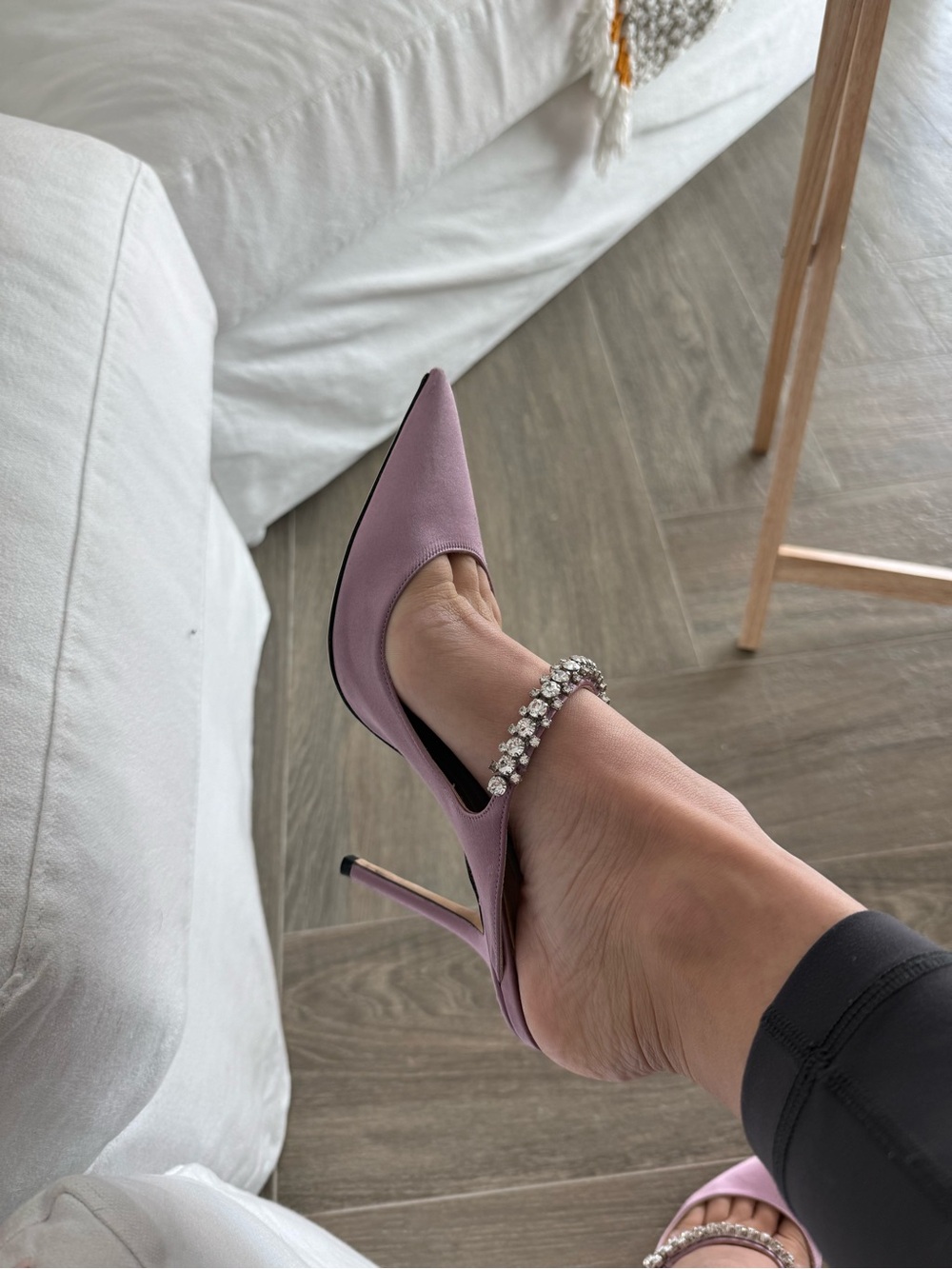 Jimmy Choo Lilac Pointed-Toe Stiletto with Crystal Ankle Strap